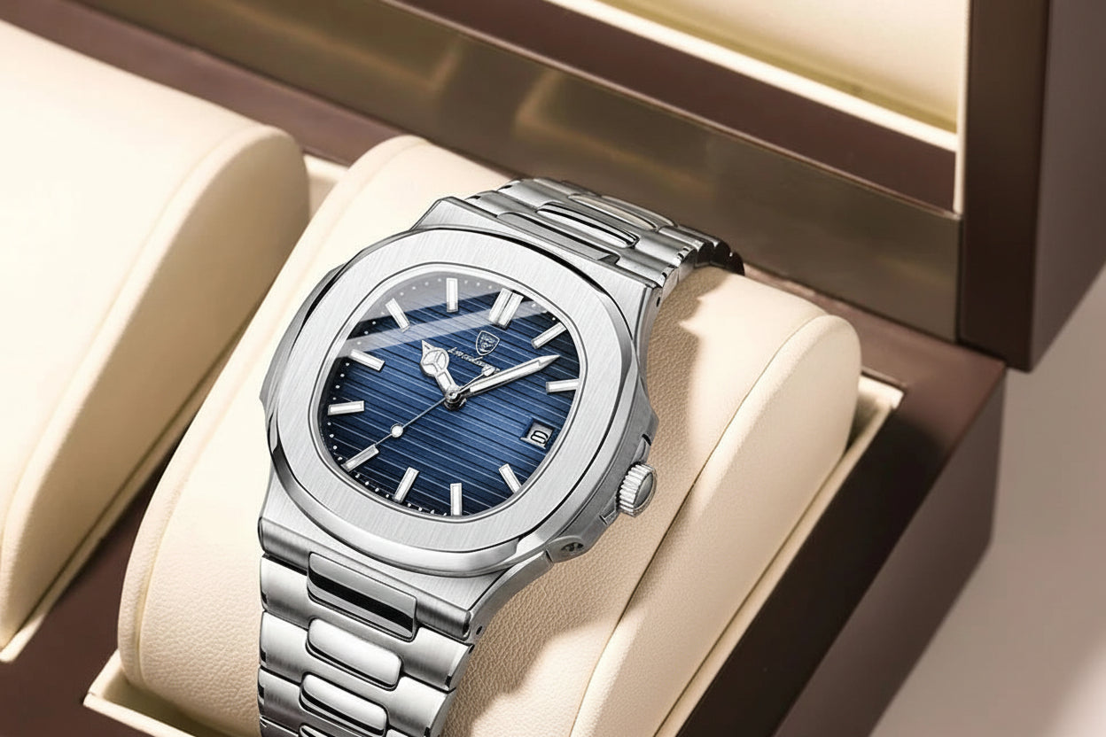 POEDAGAR Stainless Steel Watch Men Luxury Brand Business Luminous Waterproof Male Clock Square Calendar Men Quartz Wristwatches