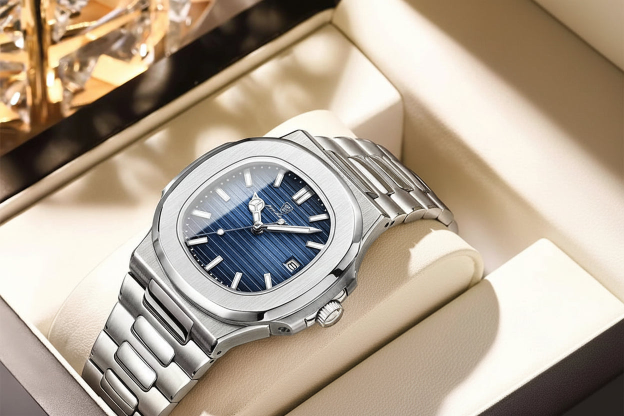 POEDAGAR Stainless Steel Watch Men Luxury Brand Business Luminous Waterproof Male Clock Square Calendar Men Quartz Wristwatches